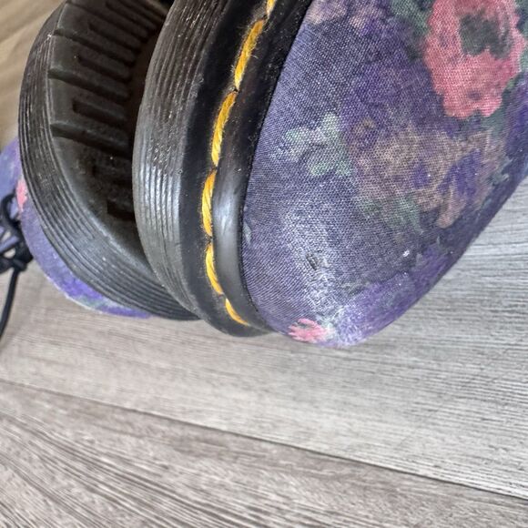 Dr. Martens Castels Airwaves Blue Denim Chambray Canvas Flower Combat Boots Wm 7 - Picture 16 of 16